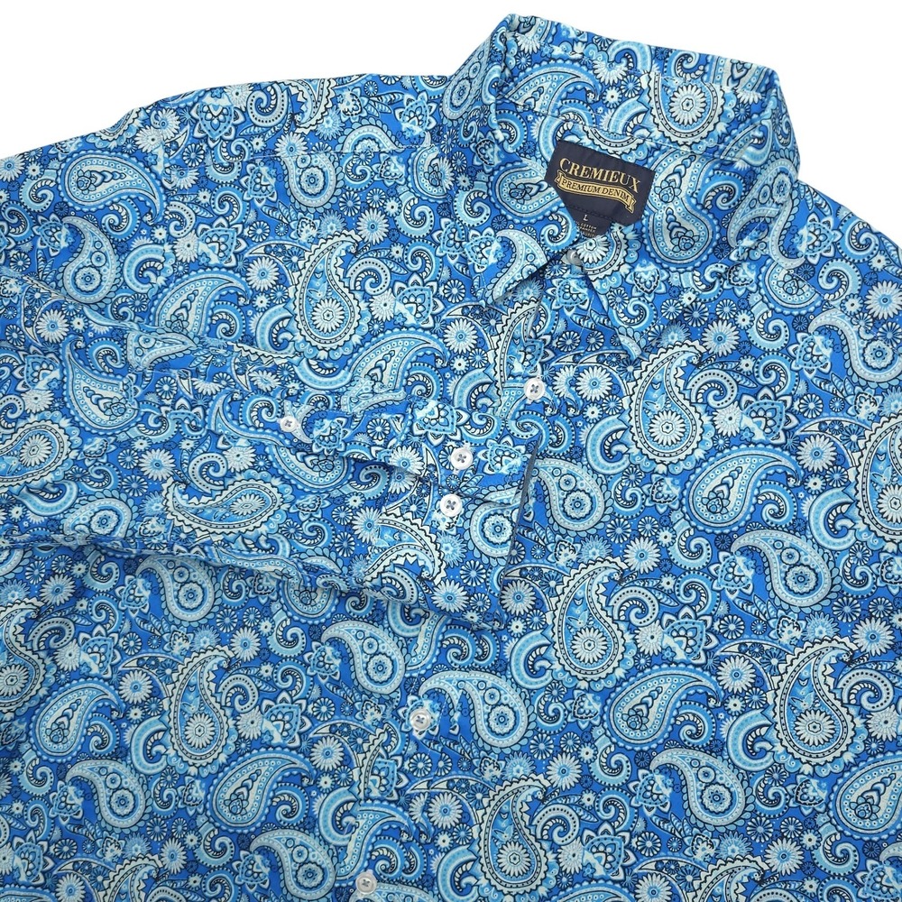 Cremieux Shirt Mens L Blue Paisley Long Sleeve Button Up Stretch Casual